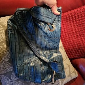 Blue Croc-Embossed Handbag